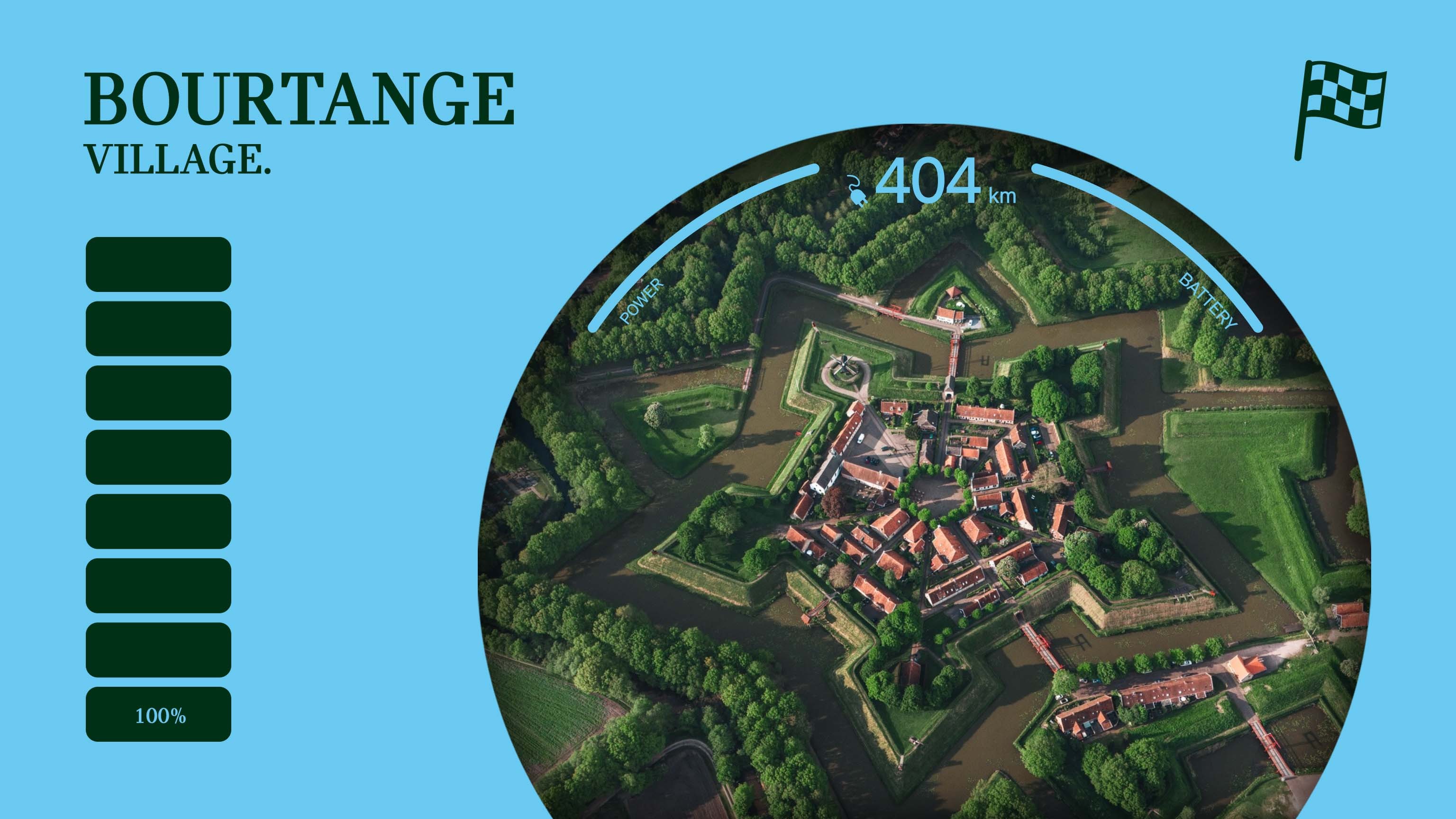 Overhead view of Bourtange Village, the star-shaped fortress, and the manicured green spaces that surround it.